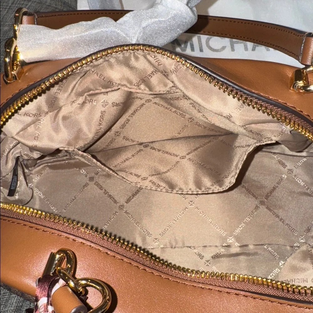 Michael Kors Jet Set Signature Brown Leather Satchel Crossbody